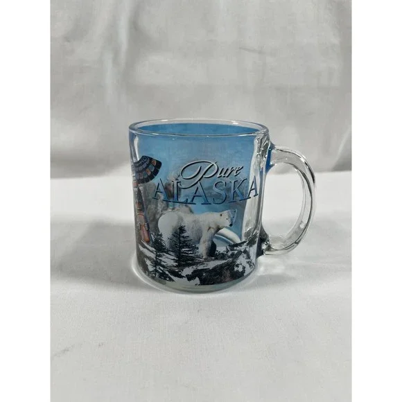 Unbranded | Dining | New Pure Alaska Clear Glass With Blue Coffee Mug Cup  Moose Polar Bear 87 | Poshmark